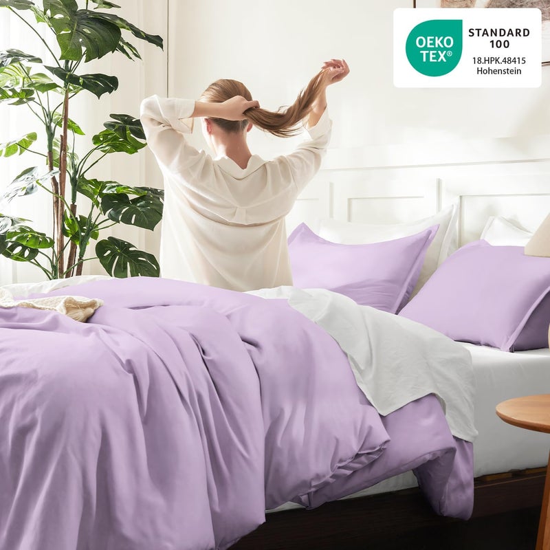 Litanika Lavender Purple Comforter King Size, 3 Pieces Lightweight Solid Bedding Comforter Set, All Season Fluffy Bed Set (104x90In Comforter & 2 Pillowcases) - Image 4