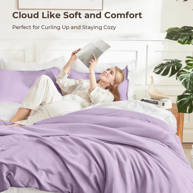 Litanika Lavender Purple Comforter King Size, 3 Pieces Lightweight Solid Bedding Comforter Set, All Season Fluffy Bed Set (104x90In Comforter & 2 Pillowcases) - Image 2