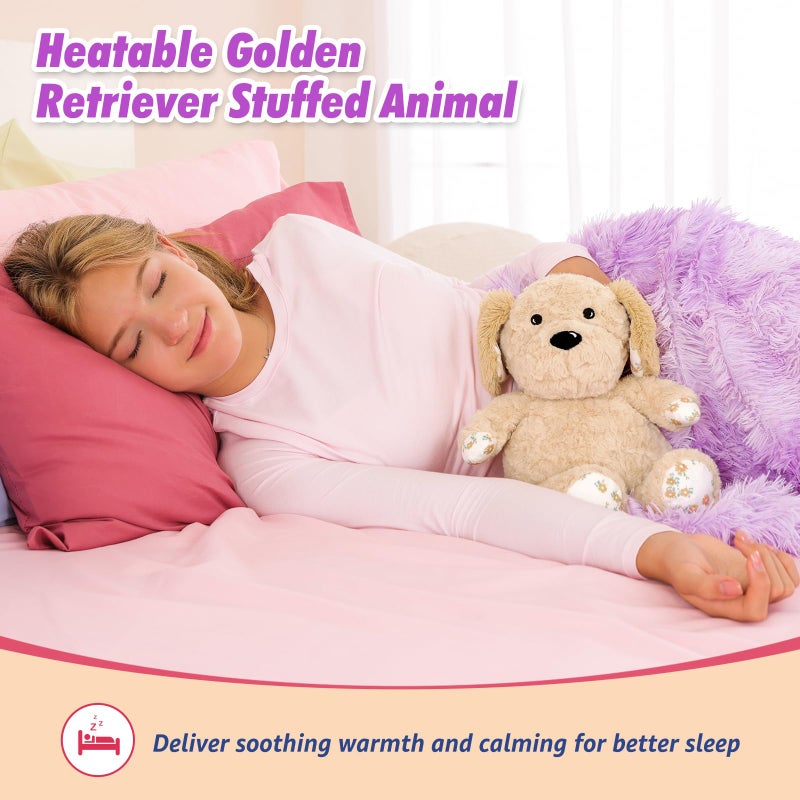 Ditucu Original Golden Retriever Microwavable Weighted Stuffed Animal Heated Dog Plush For Warmth Comfort Period Cramps Pain Plushies Toys Gifts For Kids Adults Light Brown 9 Inch - Image 2