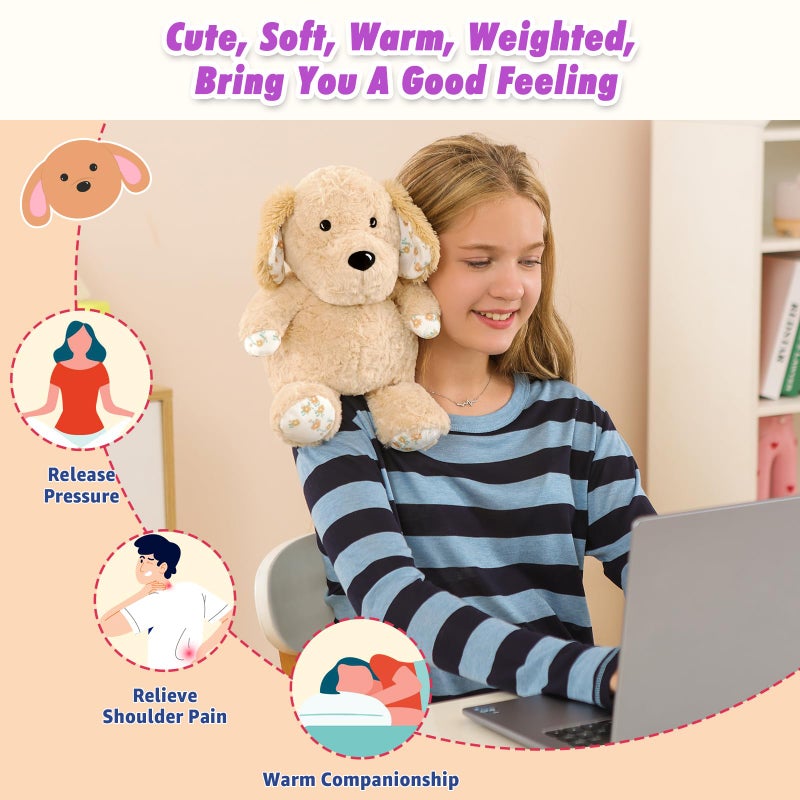 Ditucu Original Golden Retriever Microwavable Weighted Stuffed Animal Heated Dog Plush For Warmth Comfort Period Cramps Pain Plushies Toys Gifts For Kids Adults Light Brown 9 Inch - Image 3