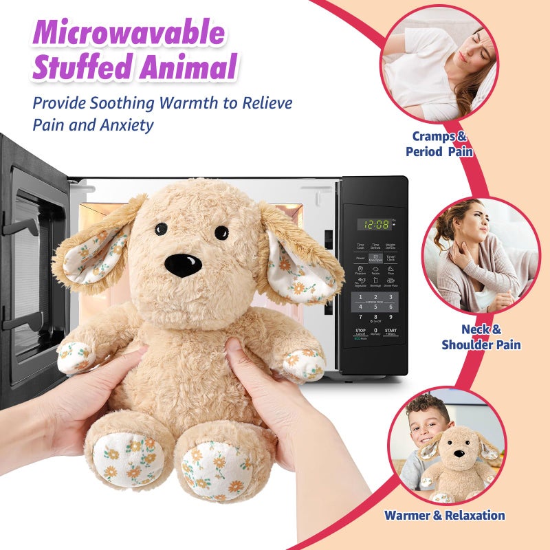 Ditucu Original Golden Retriever Microwavable Weighted Stuffed Animal Heated Dog Plush For Warmth Comfort Period Cramps Pain Plushies Toys Gifts For Kids Adults Light Brown 9 Inch - Image 5