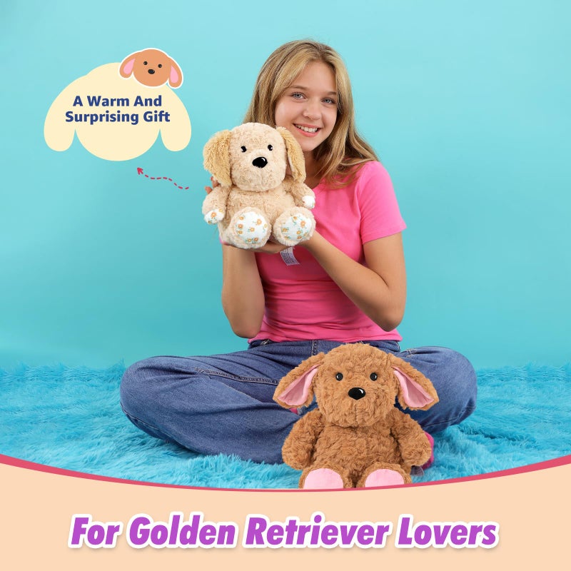 Ditucu Original Golden Retriever Microwavable Weighted Stuffed Animal Heated Dog Plush For Warmth Comfort Period Cramps Pain Plushies Toys Gifts For Kids Adults Light Brown 9 Inch - Image 4