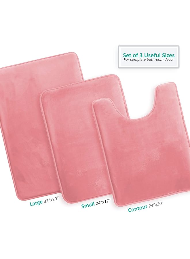 كلارا كلارك مجموعة سجاد الحمام من 3 قطع من سجاد الحمام المصنوع من إسفنج الذاكرة المخملي غير القابل للانزلاق، سجاد حمام قابل للغسل في الغسالة يجف بسرعة، سجاد حمام فائق النعومة للحمام، مجموعة سجاد حمام باللون الوردي المرجاني - Image 3