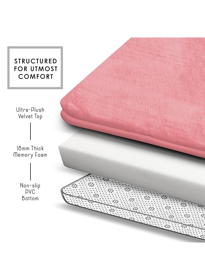 كلارا كلارك مجموعة سجاد الحمام من 3 قطع من سجاد الحمام المصنوع من إسفنج الذاكرة المخملي غير القابل للانزلاق، سجاد حمام قابل للغسل في الغسالة يجف بسرعة، سجاد حمام فائق النعومة للحمام، مجموعة سجاد حمام باللون الوردي المرجاني - Image 5