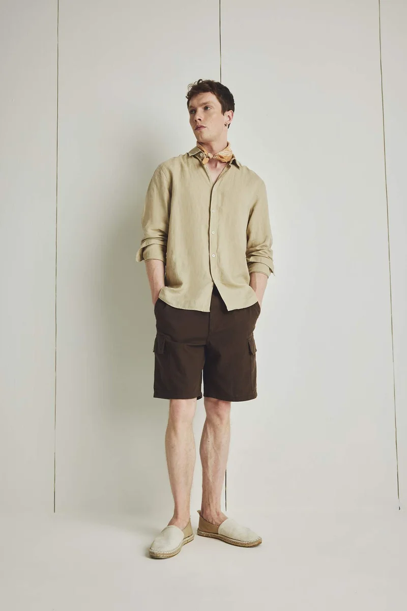 ديفاكتو 100% Linen Regular Fit Polo Collar Shirt