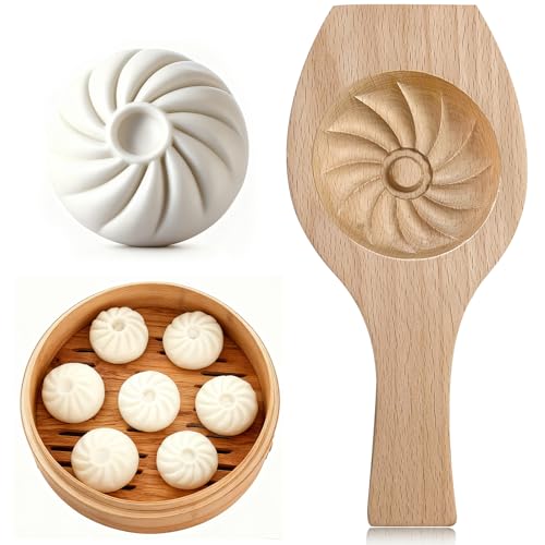 WOPPOW Wooden Bao Bun Maker Diy Steamed Bun Mold, Traditional Baozi Maker Mold for Handmade Steamed Buns, Wood Dumpling Pastry Mould Baking Tool - Image 1