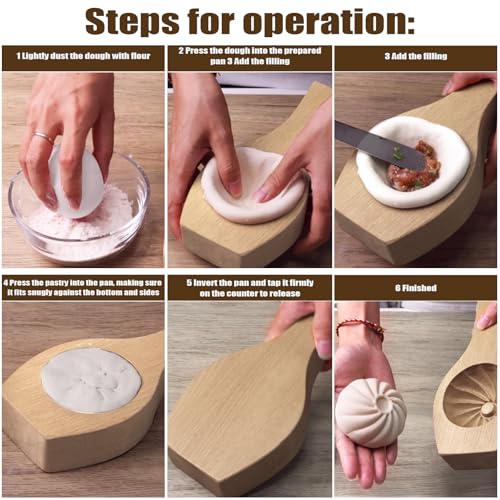 WOPPOW Wooden Bao Bun Maker Diy Steamed Bun Mold, Traditional Baozi Maker Mold for Handmade Steamed Buns, Wood Dumpling Pastry Mould Baking Tool - Image 4