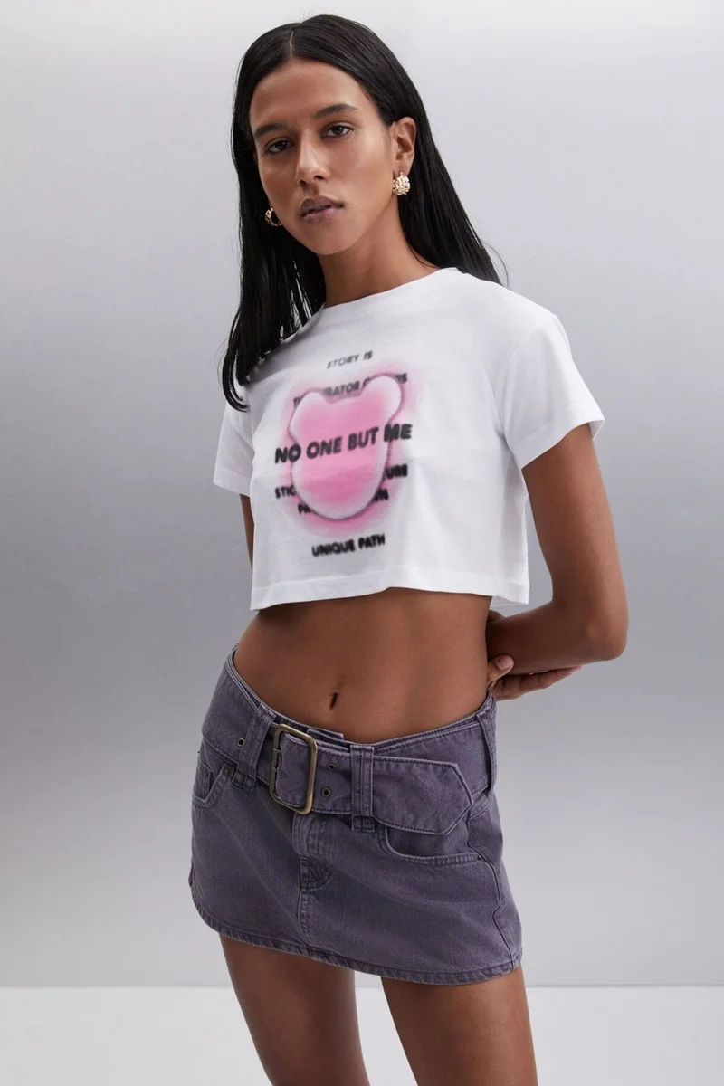 جريميلانج MORAN Women's 100% Cotton White - Pink Printed T-Shirt