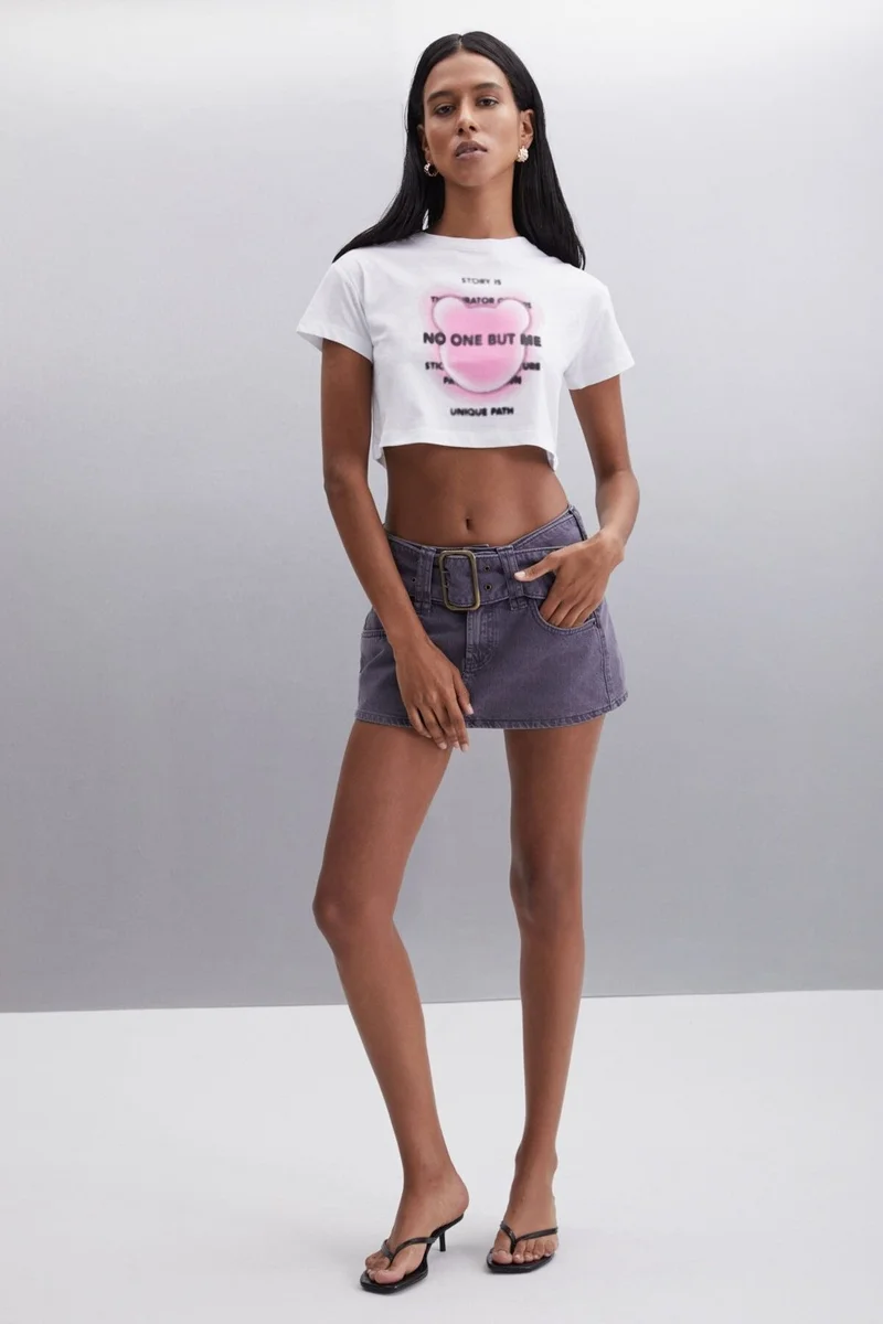 جريميلانج MORAN Women's 100% Cotton White - Pink Printed T-Shirt