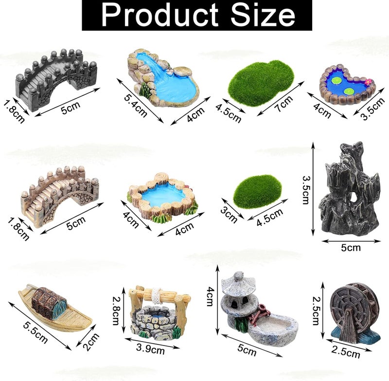 Jetec 12 Pcs Garden Accessories Miniature Bridge Mini Lighthouse Water Well Bridge Figurines Pond Lawn Ornament Figurines for DIY Craft Garden Decor(Retro Style) - Image 2