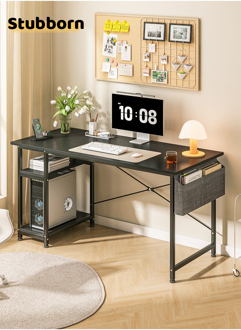 Stubborn Computer Desk 140cm, Office Desk with Storage Bag, Gaming Desk with 2-tier Shelves, Easy Assembly Study Desk, Simple Modern Home Office Desks, Writing Table  - Image 1
