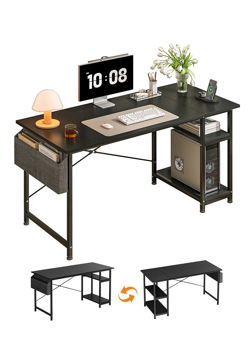 Stubborn Computer Desk 140cm, Office Desk with Storage Bag, Gaming Desk with 2-tier Shelves, Easy Assembly Study Desk, Simple Modern Home Office Desks, Writing Table  - Image 2