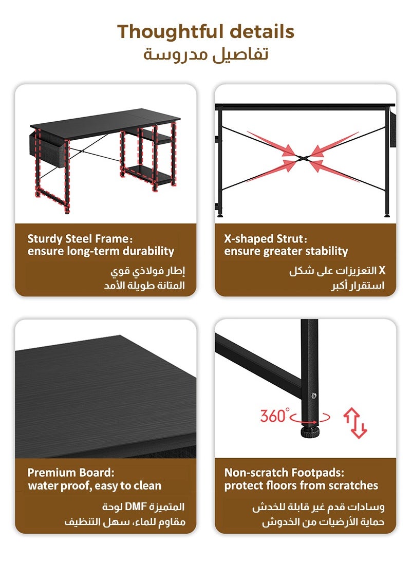 مكتب كمبيوتر ١٤٠ سم، مكتب مع حقيبة تخزين، مكتب ألعاب مع رفوف من مستويين، مكتب دراسة سهل التركيب، مكاتب منزلية عصرية بسيطة، طاولة كتابة