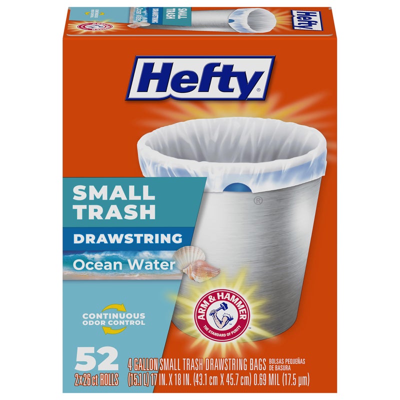 Hefty Small Trash Bags, Ocean Water Scent, 4 Gallon, 52 Count - Image 1