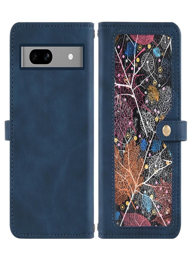 أسو ويش جراب هاتف جوجل بكسل 7A 5G 2023، غطاء محفظة مع واقي شاشة من الزجاج المقوى وحزام معصم قابل للطي، مصنوع من الجلد بنمط قلاب، مزود بسحاب وحامل بطاقات ائتمان، حامل للهاتف، بكسل 7A A7، للرجال والنساء، أزرق - Image 5