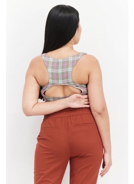 Lola May Women U-Neckline Wrap Around Tie Plaid Crop Top, Purple  - Image 3