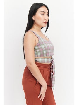 Lola May Women U-Neckline Wrap Around Tie Plaid Crop Top, Purple  - Image 2