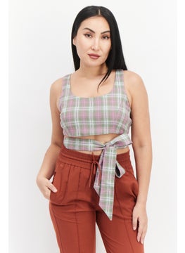 Lola May Women U-Neckline Wrap Around Tie Plaid Crop Top, Purple  - Image 1