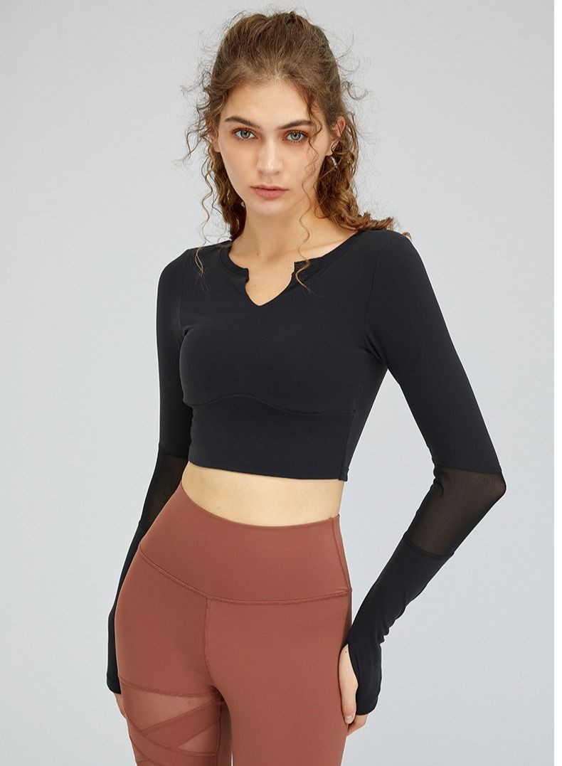 Loquat Yoga Sports Fitness top Long Sleeve Black  - Image 1