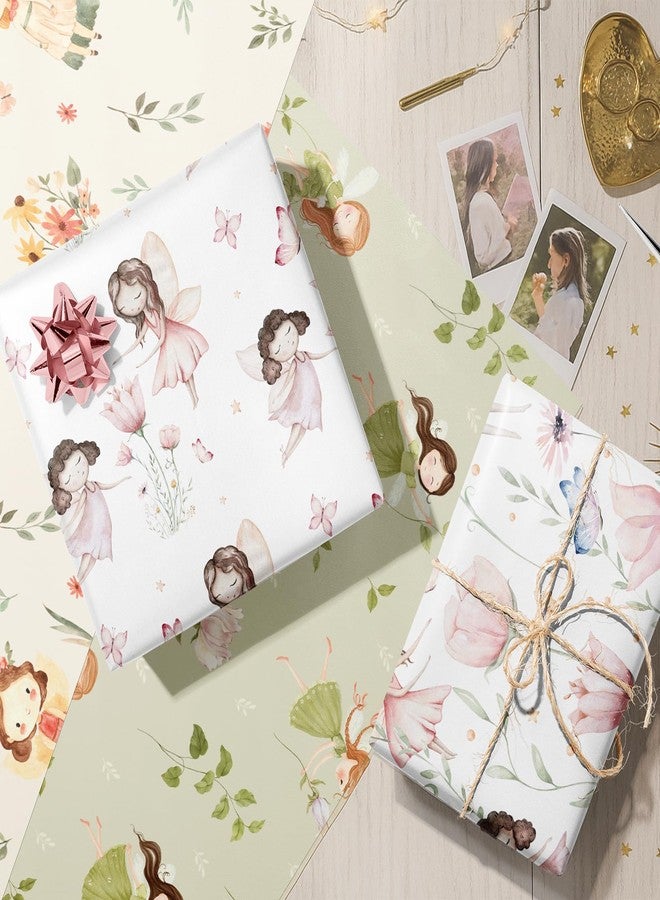 TAKEALOOKO Fairytale Fairy Wrapping Paper - 12 Pcs Woodland Fairygirls Fantasy Gift Wrap for Girls Birthday & Baby Shower Party DIY Crafts, Fairy Princess Theme Present Wrapping Sheets - Image 4