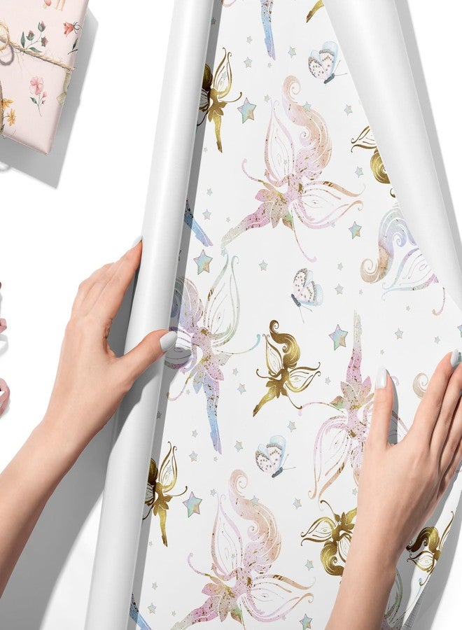 TAKEALOOKO Fairytale Fairy Wrapping Paper - 12 Pcs Woodland Fairygirls Fantasy Gift Wrap for Girls Birthday & Baby Shower Party DIY Crafts, Fairy Princess Theme Present Wrapping Sheets - Image 2