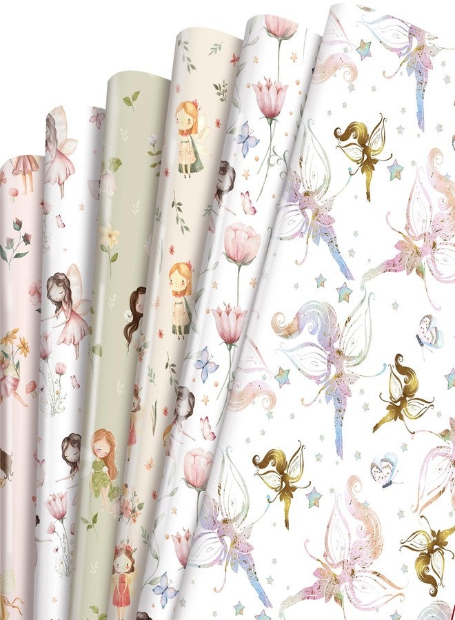 TAKEALOOKO Fairytale Fairy Wrapping Paper - 12 Pcs Woodland Fairygirls Fantasy Gift Wrap for Girls Birthday & Baby Shower Party DIY Crafts, Fairy Princess Theme Present Wrapping Sheets - Image 1