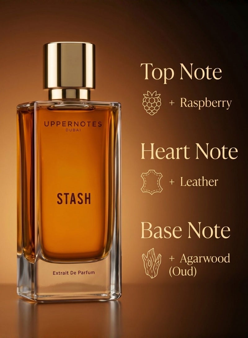 UpperNotes Stash Extrait De Parfum Unisex 80ml | Sweet Raspberry Leather Agarwood Oud | Smoky Long Lasting Arabian Fragrance UAE - Image 2