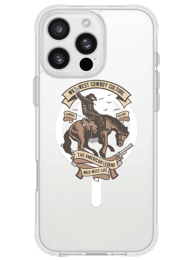 Theodor iPhone 16 Pro Magsafe Magnetic Case for iPhone Compatible with Wireless Charging, Shockproof Phone Bumper Cover - Wild west cowboy  - Image 1
