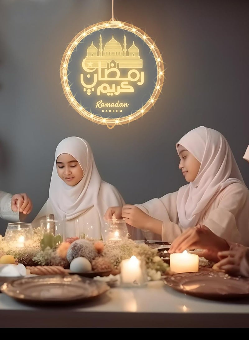 ميون أضواء LED ثلاثية الأبعاد لعيد الفطر ورمضان، أضواء رمضان كريم، ديكور إسلامي مبارك، أضواء دافئة للنوافذ، زينة عيد الفطر، كلمات وأضواء معلقة على شكل قلعة لتزيين غرف النوم والحفلات في الأماكن المغلقة والمفتوحة - Image 4