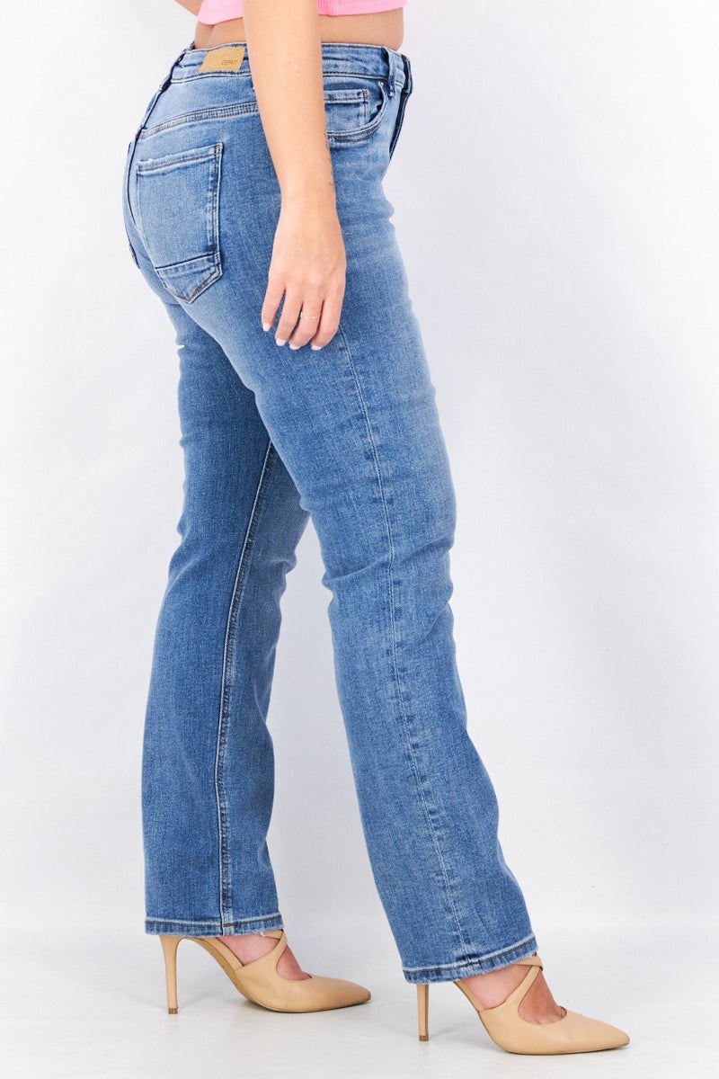 ESPRIT Women Regular Fit Washed Denim Jeans, Blue - Image 4