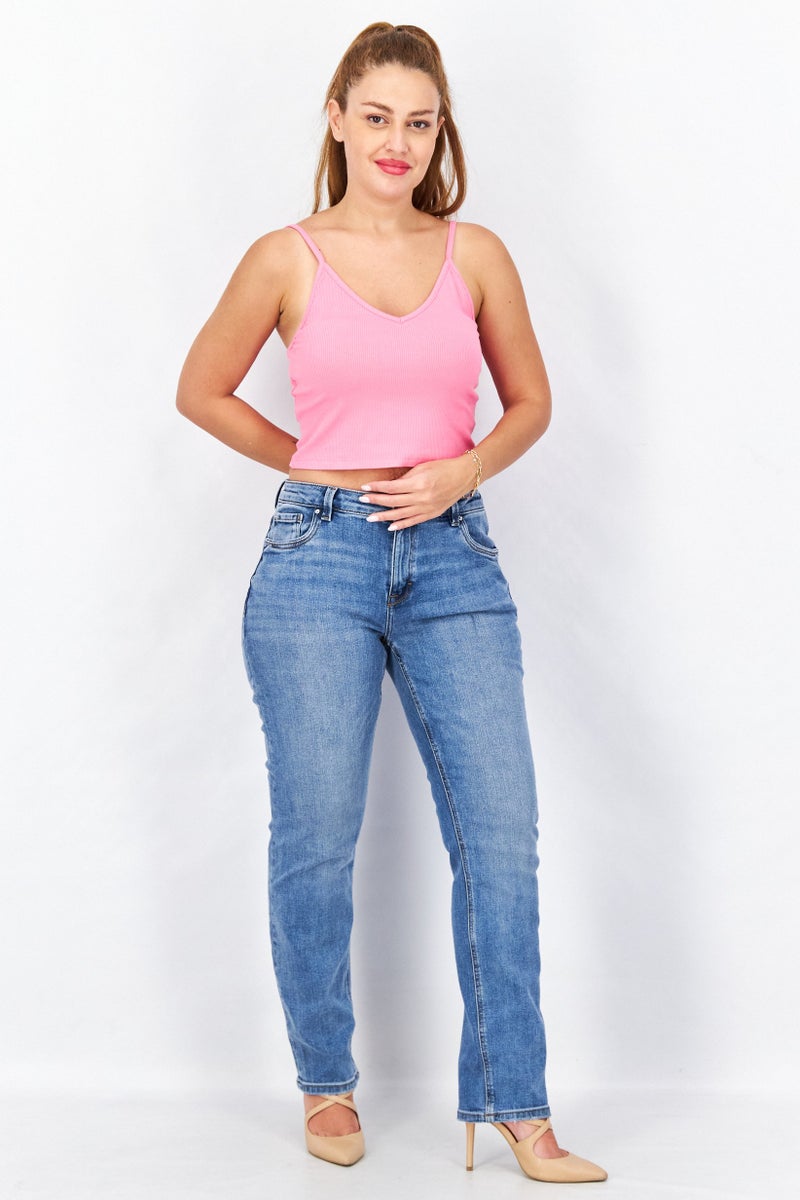 ESPRIT Women Regular Fit Washed Denim Jeans, Blue - Image 3