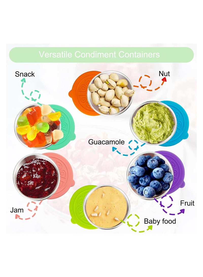 Gonice Salad Dressing Container To Go, 6x1.6oz Stainless Steel Small Condiment Containers with Silicone Lids, Leakproof and Resuable Sauce Dipping Cups Kids Mini Dips Food Storage for Lunch Box Bento Box - Image 2