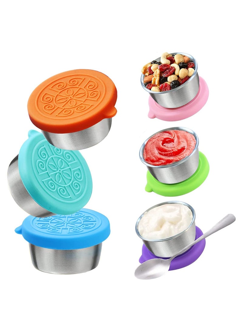 Gonice Salad Dressing Container To Go, 6x1.6oz Stainless Steel Small Condiment Containers with Silicone Lids, Leakproof and Resuable Sauce Dipping Cups Kids Mini Dips Food Storage for Lunch Box Bento Box - Image 1