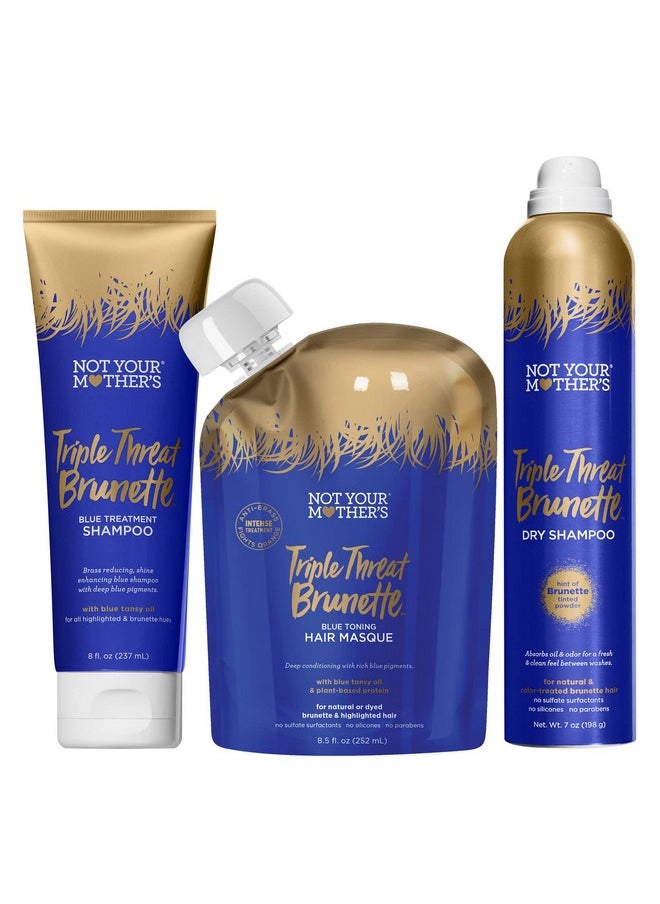 Not Your Mother's Ot Your Mother'S Triple Threat Brunette Shampoo Hair Masque And Dry Shampoo (3Pack) Blue Shampoo Toning Hair Mask And Dry Shampoo For Brunettes Enhances Shine Reduces Brass Refreshes Hair  - Image 1