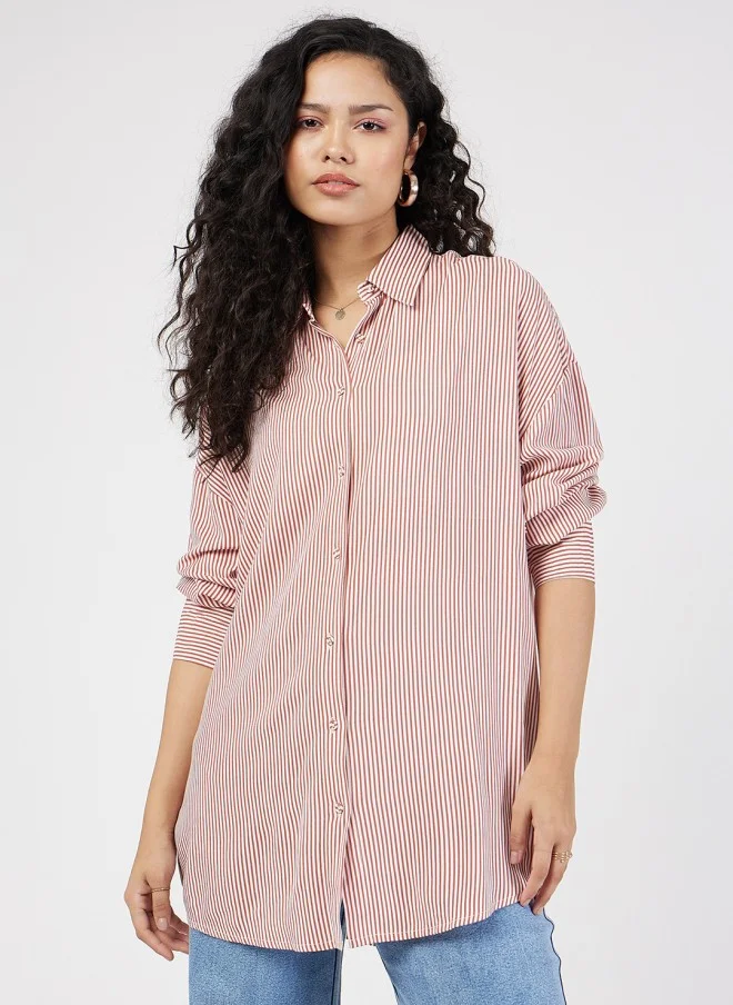 ساسافراس Red Striped Oversized Casual Shirt for Women