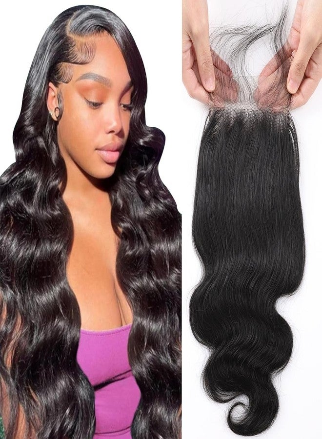 QTHAIR 16A Brazilian Body Wave Human Hair Transparent HD Lace Closure 150% Density Unprocessed Body Wave Human Hair Weave with 4x4 Free Part Lace Closure Natural Color 14" for Black Women - Image 1