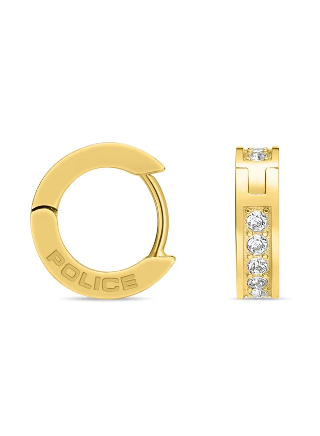POLICE Unity Gold-Plated Crystal-Adorned Charm Huggie Earrings for Women