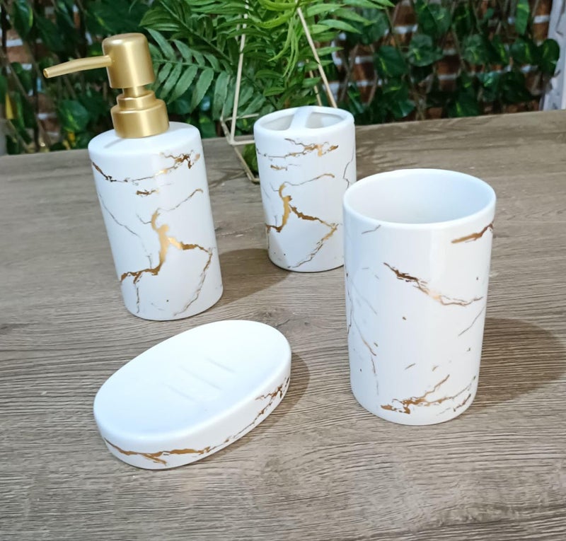 High Quality Porcelain Bathroom Set - Imported and Available in Black and White Colors! 4 Piece Bathroom Basket: Liquid Pump - Generic - Image 5