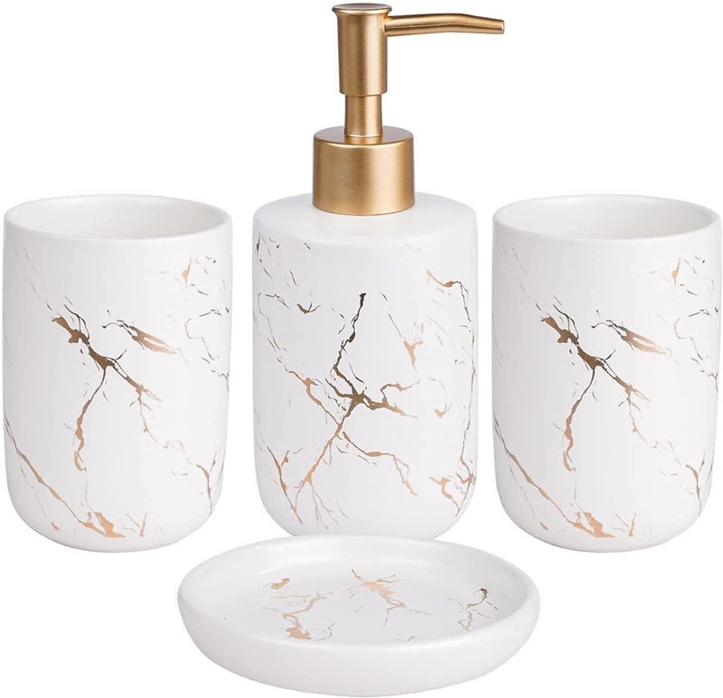High Quality Porcelain Bathroom Set - Imported and Available in Black and White Colors! 4 Piece Bathroom Basket: Liquid Pump - Generic - Image 2