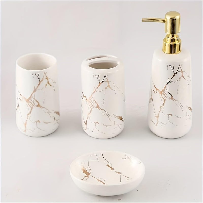 High Quality Porcelain Bathroom Set - Imported and Available in Black and White Colors! 4 Piece Bathroom Basket: Liquid Pump - Generic - Image 3