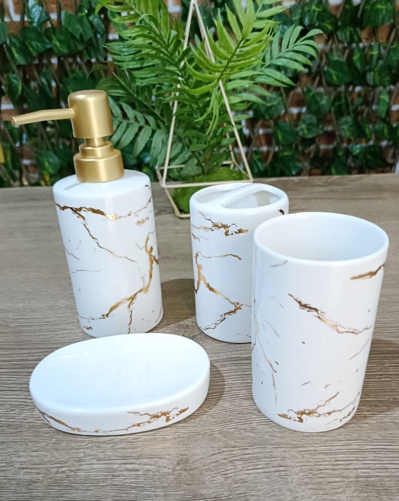 High Quality Porcelain Bathroom Set - Imported and Available in Black and White Colors! 4 Piece Bathroom Basket: Liquid Pump - Generic - Image 1
