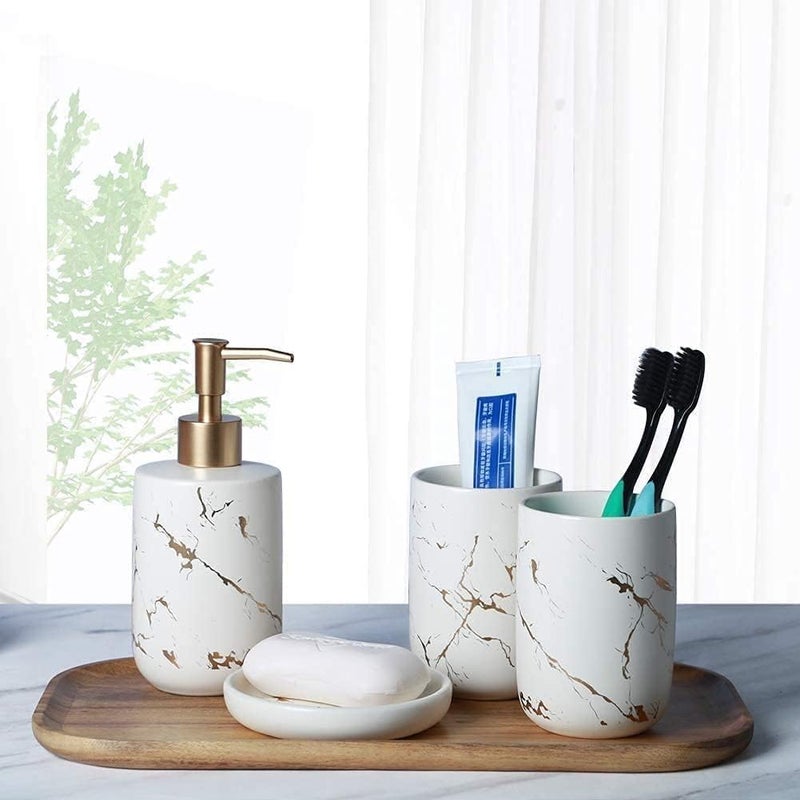 High Quality Porcelain Bathroom Set - Imported and Available in Black and White Colors! 4 Piece Bathroom Basket: Liquid Pump - Generic - Image 4