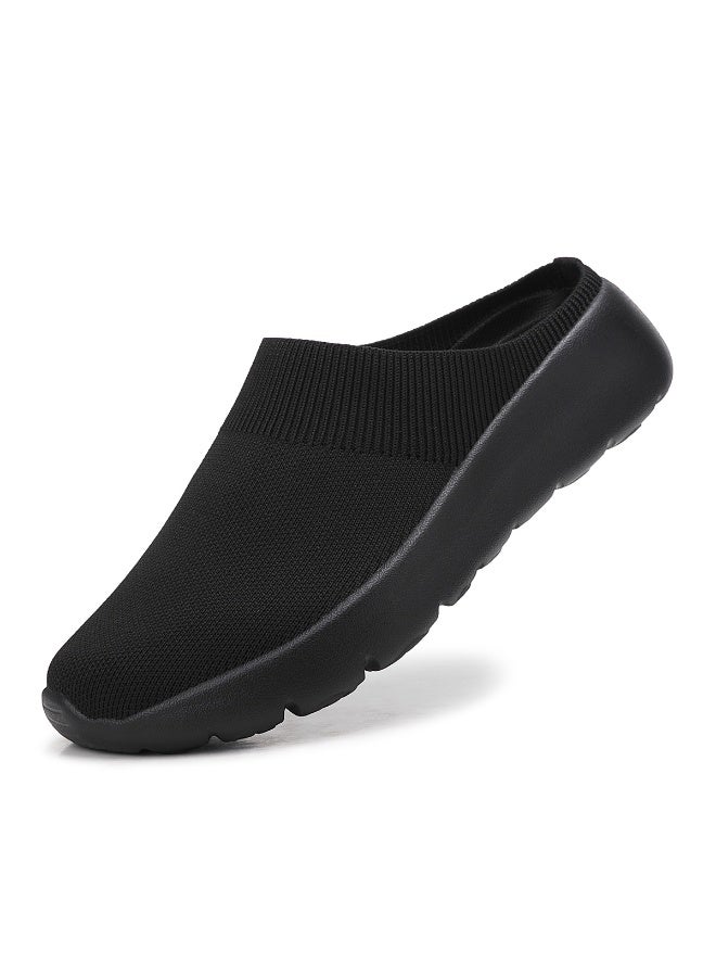 Sky View Mules for Women Slip on Shoes Knit Flats Lightweight Breathable Comfortable Walking Shoes - Image 1