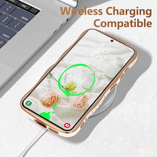 LCHULLE for Samsung Galaxy S25 Plus Case for Women Girls, Cute Wave Frame Curly Shape with Love Heart Raised Camera Protection Cover Luxury Plating Shockproof Phone Case for Galaxy S25 Plus 5G, White - Image 5