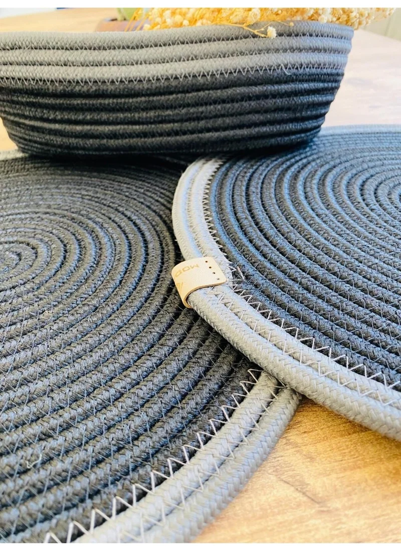 BDZ Deri BDZ Leather Jute Wicker American Service Plate and Basket 3 Pieces