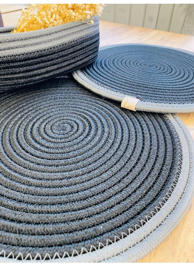 BDZ Deri BDZ Leather Jute Wicker American Service Plate and Basket 3 Pieces