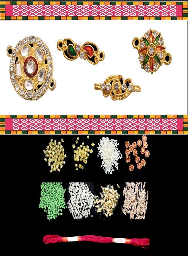 ANAGHA DIY Rakhi Making Kit – 4 Meenakari AD Pendants, 8 Beads, Threads | Craft Kit for Handmade Rakhi at Home - Image 1