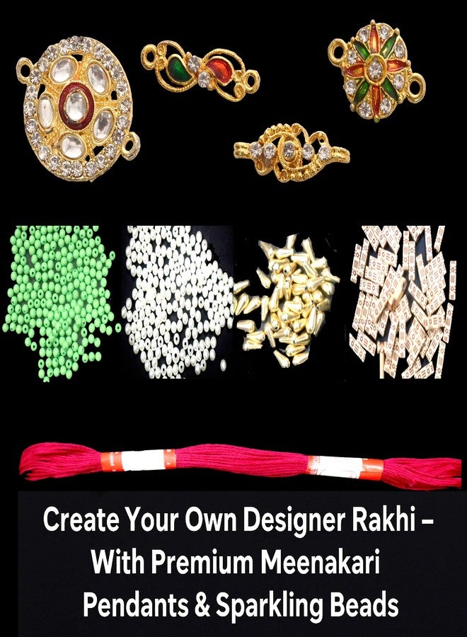 ANAGHA DIY Rakhi Making Kit – 4 Meenakari AD Pendants, 8 Beads, Threads | Craft Kit for Handmade Rakhi at Home - Image 2