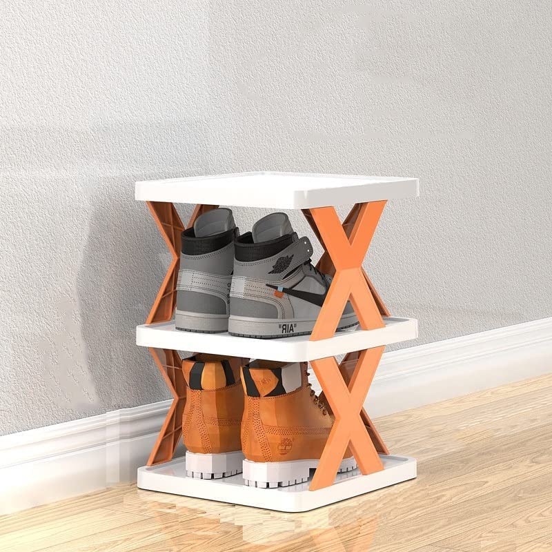 GLIVE (LABEL) GLIVE LABEL Portable Folding Space Saving Shoe Organizer X Design Lightweight Adjustable Plastic Foldable Shoe Cabinet Storage Rack Home and Office 3 Layer