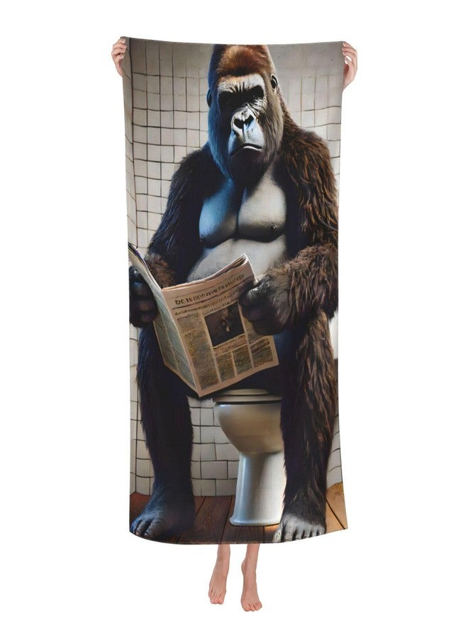 VODRM Funny Monkey Reading Newspaper Beach Towel,32x52in Microfiber Quick Dry Humorous Cool Gorilla Bathtub Bath Towels,Soft Lightweight Oversized Sand Free,for Travel Pool Swimming Gym Decor,Gifts - Image 1